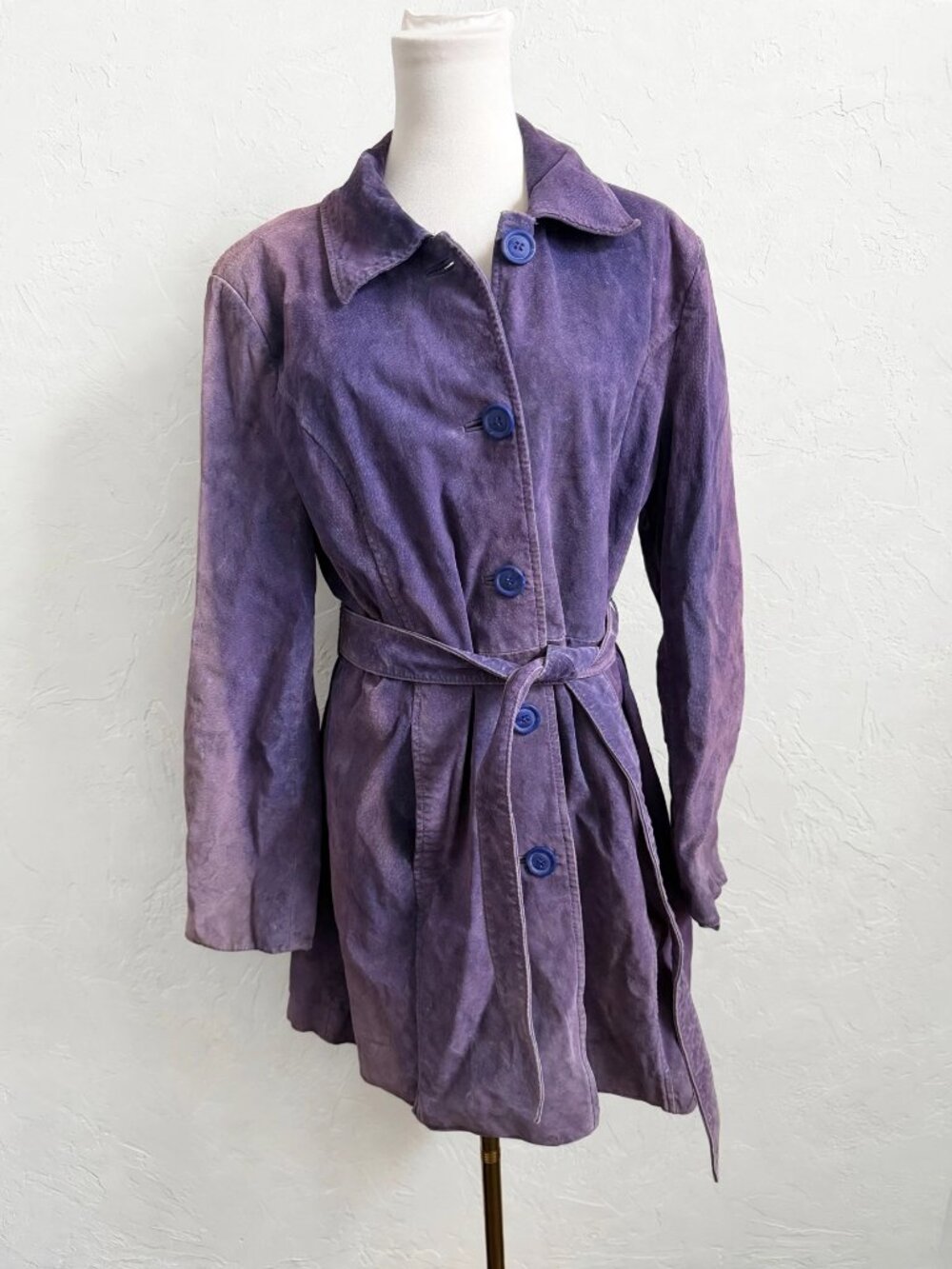 Guillaume Purple Leather Coat L Belted Suede Trench Vintage Statement